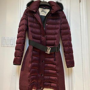 Burberry Down-filled Sateen Puffer with Fox Fur Trimmed Hood (Women)